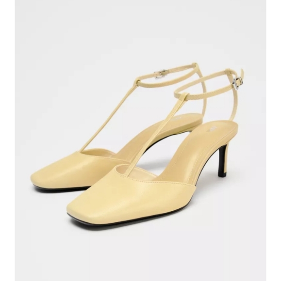 Zara Leather Yellow Slingback Strap Heels